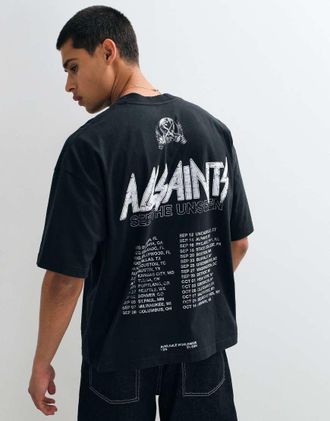 AllSaints Chromium T-shirt a maniche corte con logo grafico e stampa sul retro in nero slavato