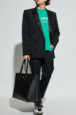 Balmain T-shirt With Printed Logo, Mens, Green