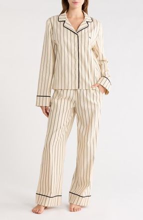 Reformation Coco Long Sleeve Pajamas in Almond Stripe at Nordstrom, Size X-Small