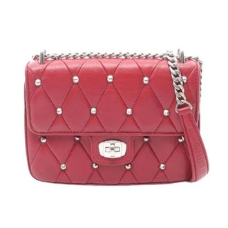 Miu Miu Pre-owned Cross Body Bags, female, Red, Size: ONE SIZE Pre-owned Quilted Studs Leather Shoulder Bag