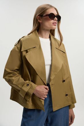 Karen Millen Womens Cotton Relaxed Short Trench Coat - Dark Green - Size 12 UK