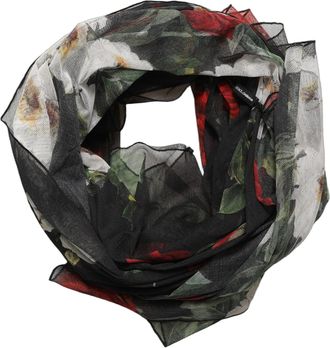 Dolce & Gabbana Black Floral Print Cotton Shawl Stole Womens Scarf