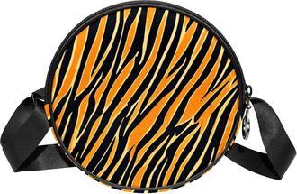 Generic Circle Crossbody Bag for Women, Orange Zebra Stripes Small Sling Bag Daypack with Zipper Adjustable Shoulder Straps Casual Ladies Girls Round Purse