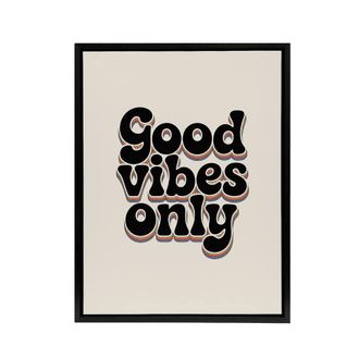 Artery8 Good Vibes Only Bold Funky Retro Typography Framed Canvas Art Print in Beige | Size: W24 x H32