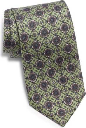Jack Victor Cromwell Medallion Print Silk Tie in Light Moss at Nordstrom