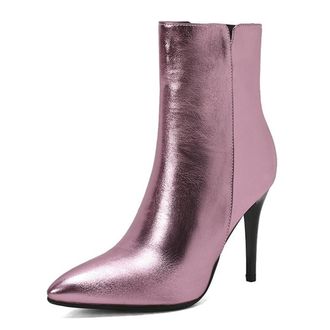 Generic Womens Fashion Metallic Pointed Toe Stiletto High Heels Ankle Boots Side Zipper Winter Party Dress Walking Shoes (5.5,Pink)
