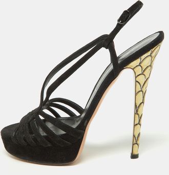 Casadei Black Suede Platform Strappy Sandals
