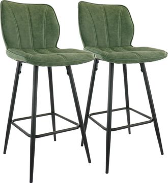 Elama 2 Piece Faux Leather Bar Chair in Green with Metal Legs