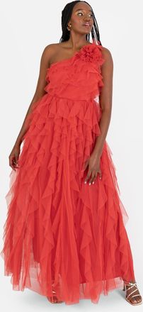 Anaya with Love Recycled Red Waterfall One Shoulder Maxi Dress
