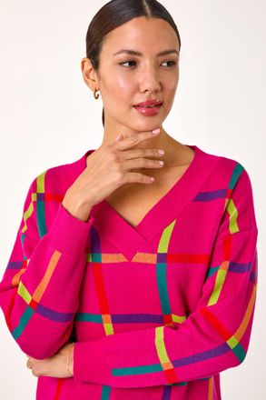 Roman Grid Pattern V-Neck Knit Jumper