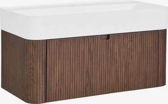 Sklum Conjunto De Mueble De Ba&ntilde;o Suspendido 80x40 Cm En Madera Con Lavabo Integrado Saioa Sklum