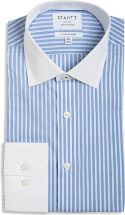 Stantt Contemporary Fit Performance Twill Dress Shirt in Blue/White at Nordstrom, Size 17 - 32
