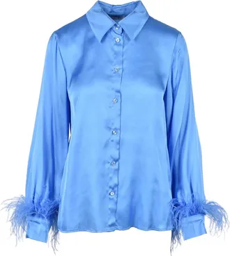 Motel Light Blue Feathered Cuffs Viscose Shirt