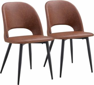 Oviala Lote de 2 sillas de textil y acero con revestimiento marr&oacute;n