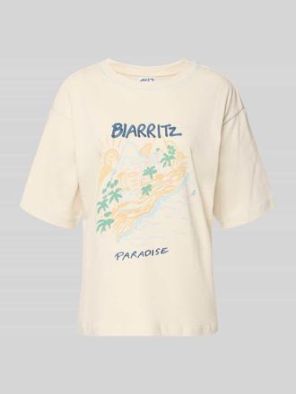 Jake*s Casual T-Shirt mit Motiv-Print und Rundhalsausschnitt in Beige, Gr&ouml;&szlig;e XXL