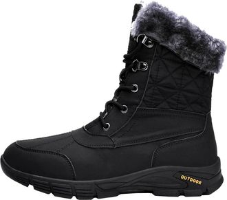 Generic Men snow boots outdoor thick and plush warm cotton high top anti slip and wear resistant long tube hiking boots (Black,10.5)