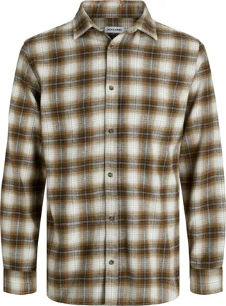 Jack & Jones Langarmhemd JACK & JONES JJJOSHUA CHECK SHIRT LS, Herren, Gr. M, N-Gr, monks robe, Web, Obermaterial: 60% Baumwolle, 40% Polyester, Hemden Langarmhemd