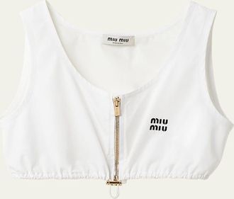 Miu Miu Logo Drawstring Poplin Crop Top