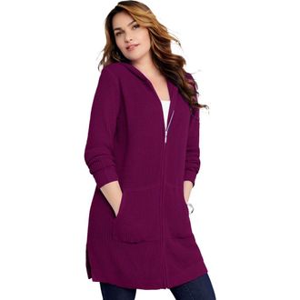 Roaman's Waffle Mega Length Zip Hoodie in Dark Berry at Nordstrom, Size 12