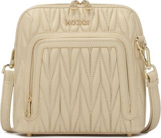 Kazar Beige handtas met opvallend quilten - Dames - Schoudertassen - Beige - ONE Size - Leer - Tassen