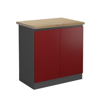 Vicco Armario Bajo Para Fregadero R-line, Rojo, 80 Cm, Et Roble