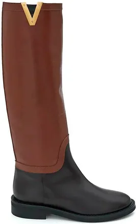Via Roma 15 Two-Tone Knee-High Boots with Gold Accent