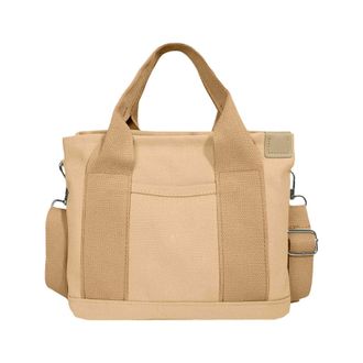 Generic Small Solid Bag Cute Canvas Bag Fashionable Convenience Bag Temperament Handbag Portable Storage Bag Shoulder Handbag with Multiple Compartments (Khak