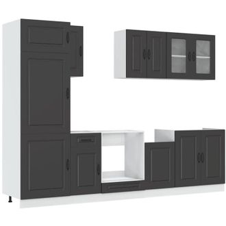 vidaXL Vidaxl - Mueble De Cocina Kalmar Negra 8 Piezas Madera Contrachapada