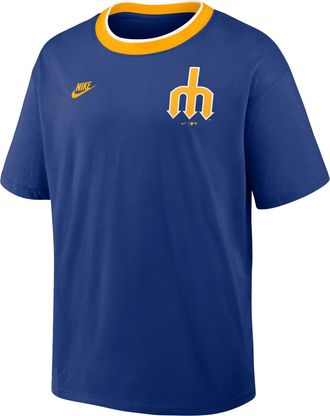 Nike Seattle Mariners Cooperstown Ringer Nike Mens MLB T-Shirt in Blue | 045Q0H68S77-N3R