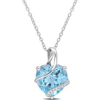 Delmar Sterling Silver Diamond Ribbon Sky Blue Topaz Heart Pendant Necklace - 0.05 ctw at Nordstrom Rack