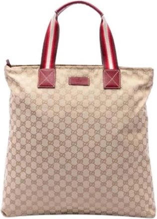 Gucci Pre-owned Canvas Tote Bag - Dames - Vintage Shopper - Beige - ONE Size - Leer - Vintage