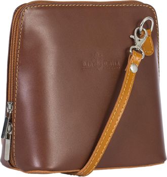 LiaTalia Genuine Italian Leather Womens Cross body Mini Shoulder Bag Handbag - ABBY (Medium Tan BlackT)