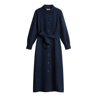 Woolrich Shirt Dresses, female, Blue, Size: XS Lyocell Linen Chemisier Dress