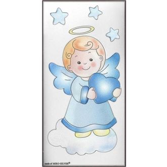 OEM Cuadro Plateado De Un &Aacute;ngel Azul Sosteniendo Un Coraz&oacute;n, Recuerdo De Un Bautismo O Cumplea&ntilde;os 3858 7 X 14 Cm