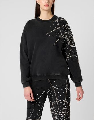 Philipp Plein Round Neck Sweatshirt Spiderweb Strass Women in Black at Nordstrom, Size X-Small