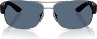 Prada 65mm Shield Sunglasses in Gunmetal /Dark Blue at Nordstrom