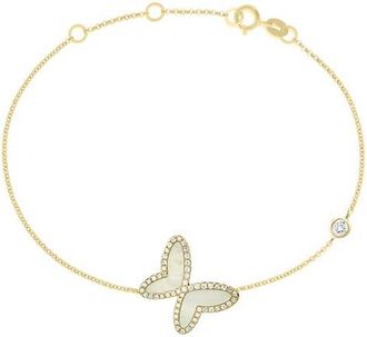 Effy 18K Yellow Gold Diamond Mother of Pearl Butterfly Bracelet in 18K Gold at Nordstrom, Size 14