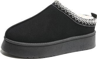 Generic Womens Platform Slippers, Slip-on Warm Fuzzy Winter Mini Boots Fluffy Comfy Furry Clogs Shoes for Outdoor Indoor (Black,7.5)