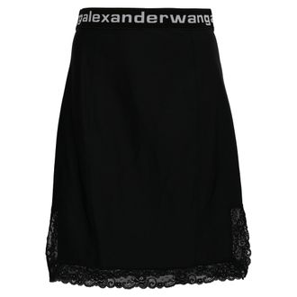 Alexander Wang T by Alexander Lace Trimmed Skirt in Black Polyamide