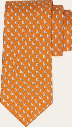 Ferragamo Men Mallard print silk tie Orange