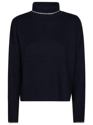 Pinko Cropped Black Sweater With Turtleneck And Contrast Trim