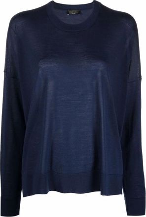 Roberto Collina Jersey - Dames - Ronde hals truien - Blauw - L - Wol - Truien & Vesten