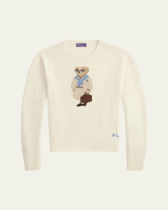 Ralph Lauren Purple Label Mens Silk Knit Polo Bear Crewneck Sweater