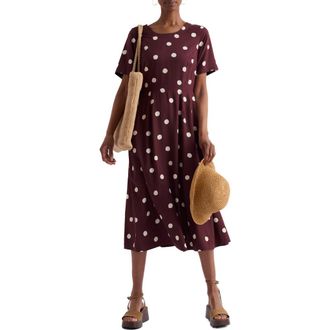 Seasalt Cornwall Tilly Polka Dot Midi Dress in Spot Cacao at Nordstrom, Size 18 Us