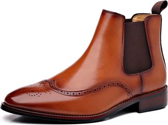 Generic Mens Brogue PU Leather Boots - Slip-On Chelsea Ankle Boots - British Style Casual Business Boots,Brown,10 UK