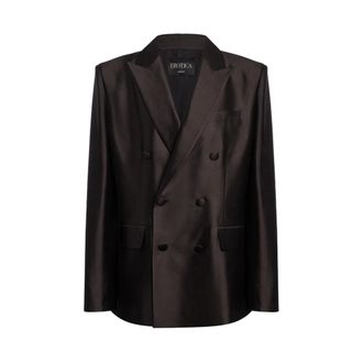Dondup Blazers, female, Black, S, Double-Breasted Shantung Blazer