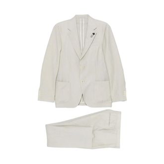 Lardini Single Breasted Suits, male, Gray, Size: 2XL Ss26 Linen Suit