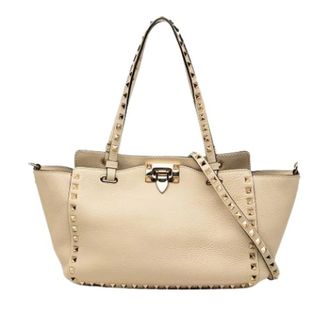 Valentino Pre-owned Handbags, female, Beige, Size: ONE SIZE Pre-owned Studded Satchel