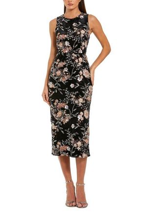 Mac Duggal Embroidered Velvet High Neck Sleeveless Midi Dress in Black Multi at Nordstrom, Size 10
