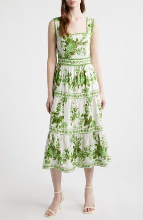 ZOE AND CLAIRE Picot Trim Cotton Blend Midi Dress in Green at Nordstrom, Size X-Large